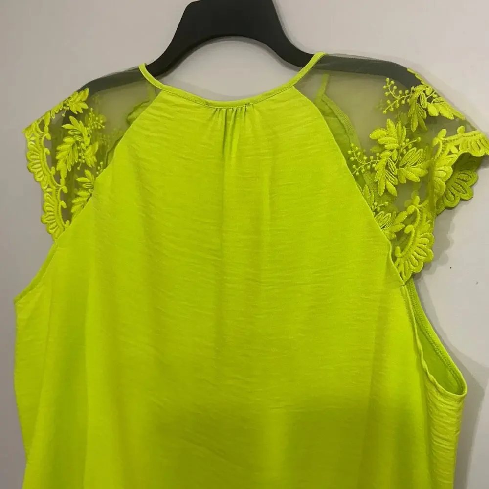 Adrianna Papell Neon Lime Lace Cold Shoulder Blouse XL - Picture 8 of 8